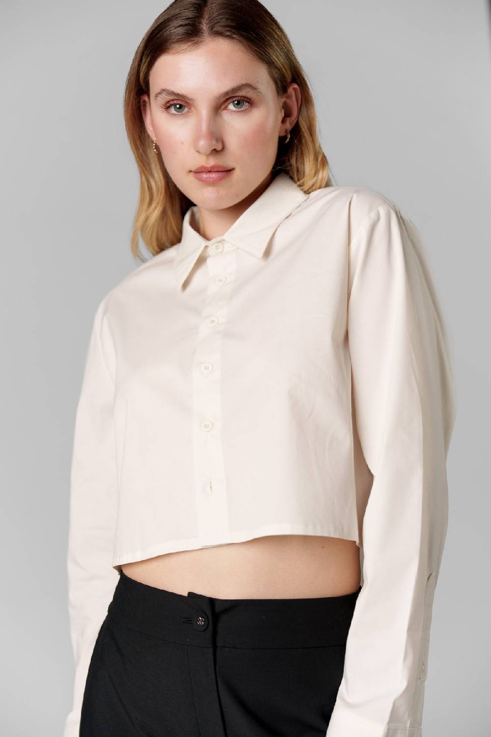 Karo Kauer Woven Blouse Cropped Creme Kostenloser Versand