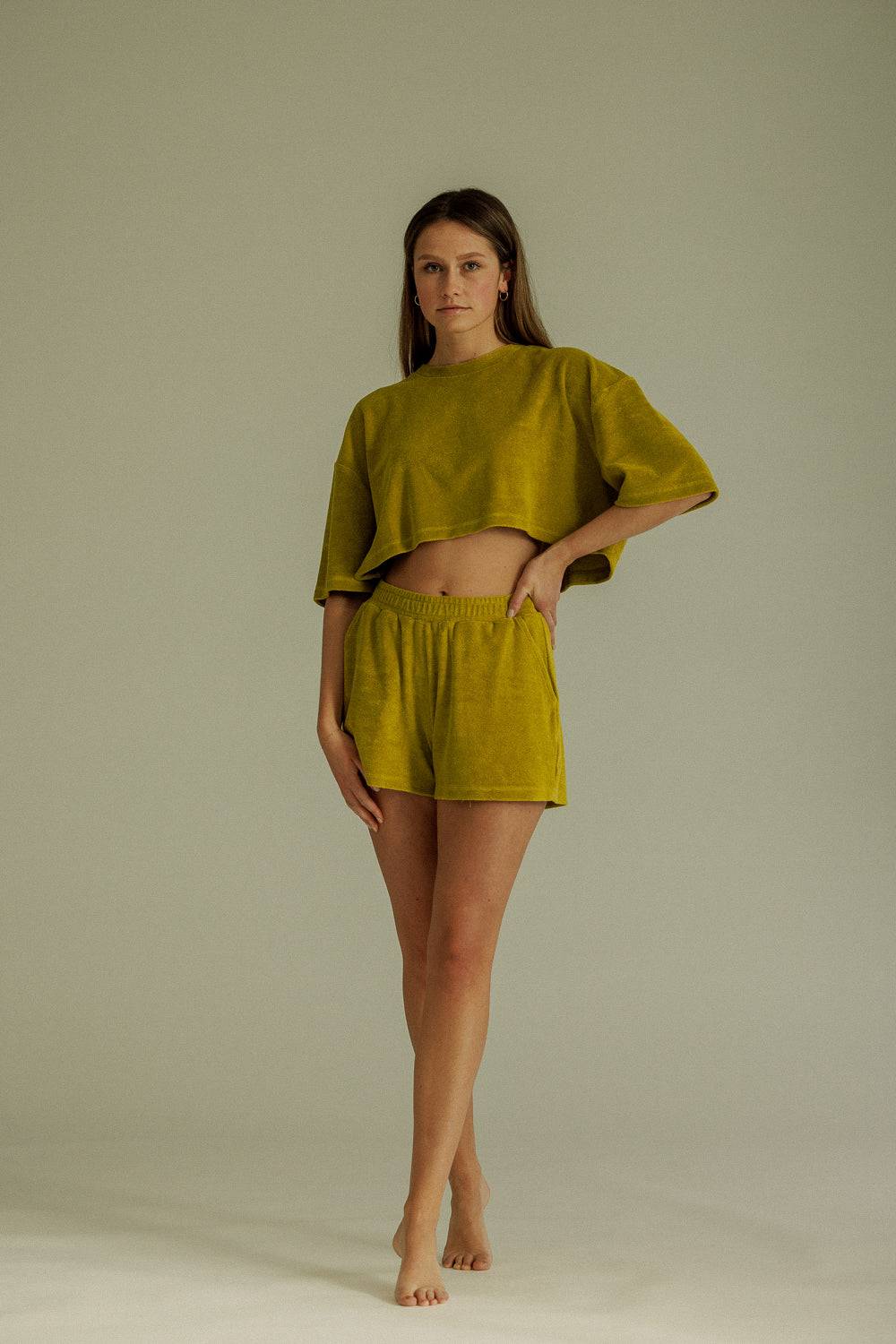 Karo Kauer Frottee T-Shirt Olive Black Friday