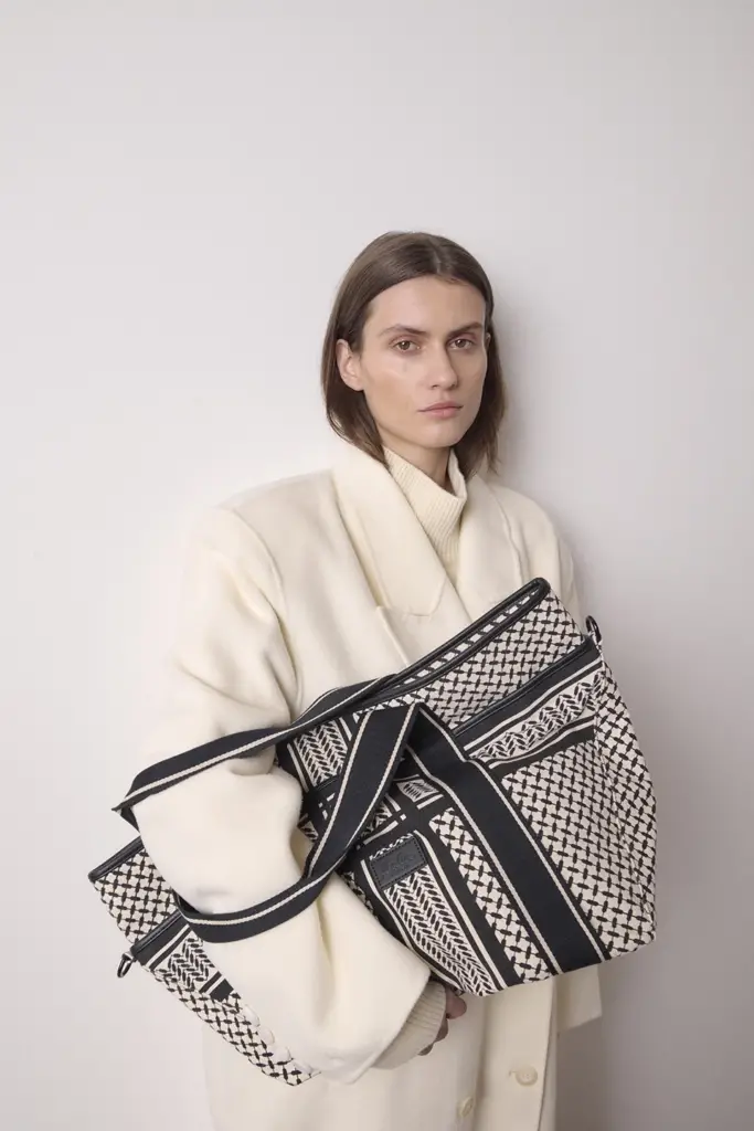 Lala Berlin East West Tote Merge canvas heritage stripe black Bestseller
