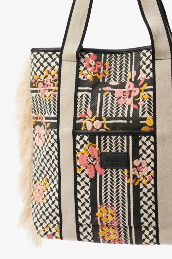 Lala Berlin Tote Carmela stitched canvas heritage embroidery flower Fabrikladen
