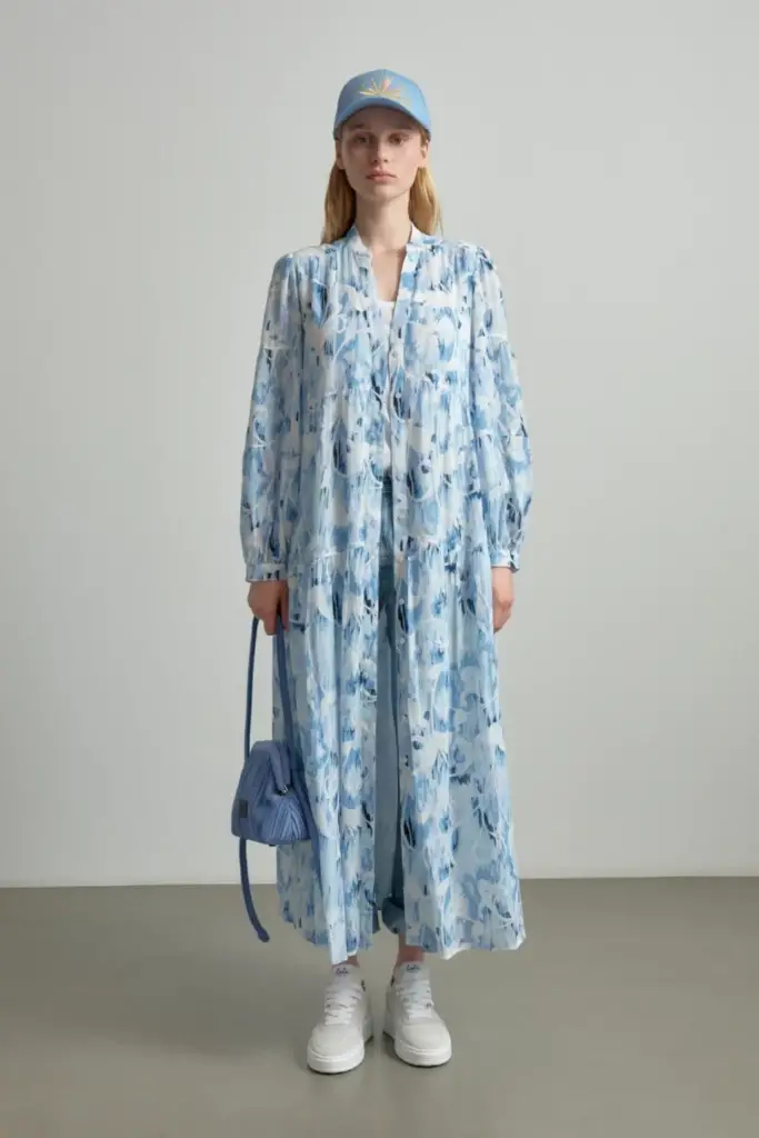 Lala Berlin Dress Dinella cotton floral fountain blue Valentinstagsangebot
