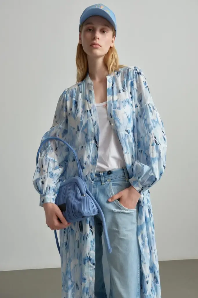 Lala Berlin Dress Dinella cotton floral fountain blue Valentinstagsangebot