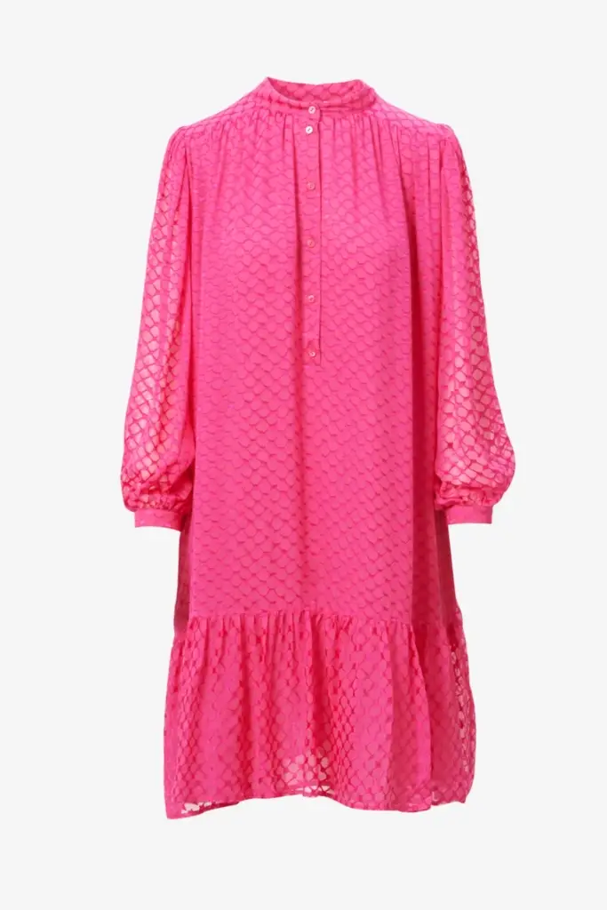Lala Berlin Dress Day viscose/silk blend polka dot dragonfruit Große Rabatte