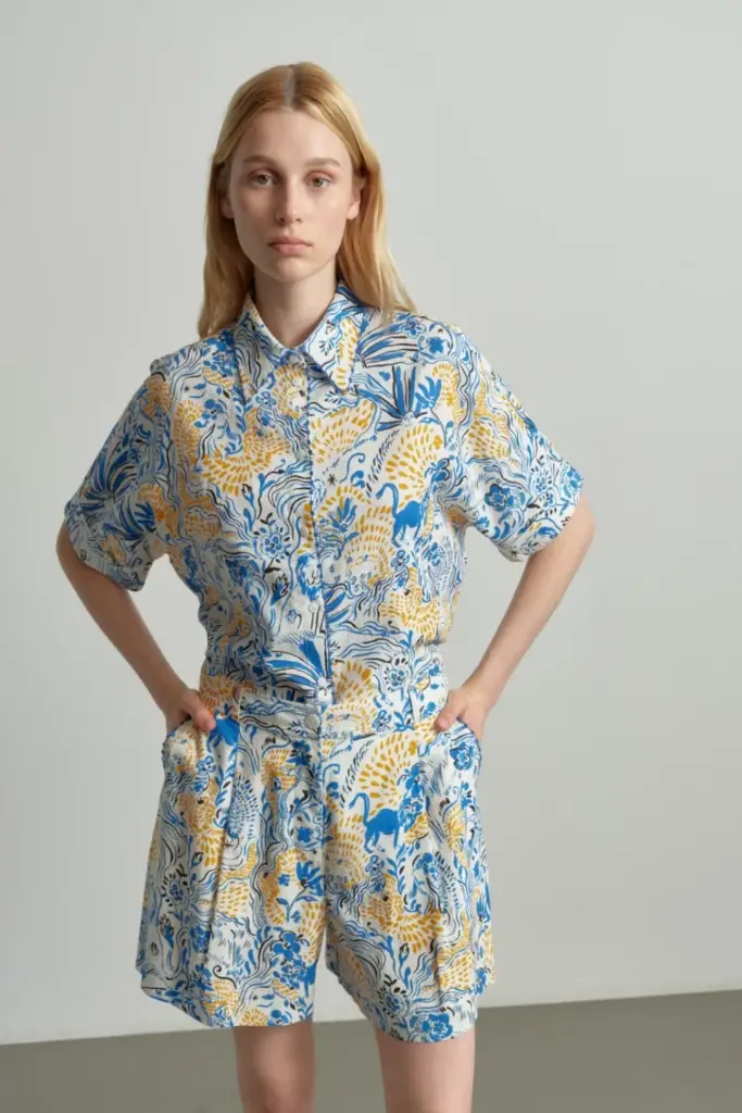Lala Berlin Blouse Betta linen/viscose blend magic garden day Vierteljährliche Förderung