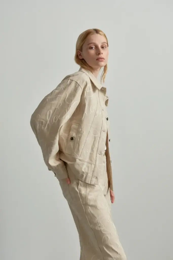 Lala Berlin Jacket Jacek cotton mix lalagram jacquard beige Clearance-Verkauf