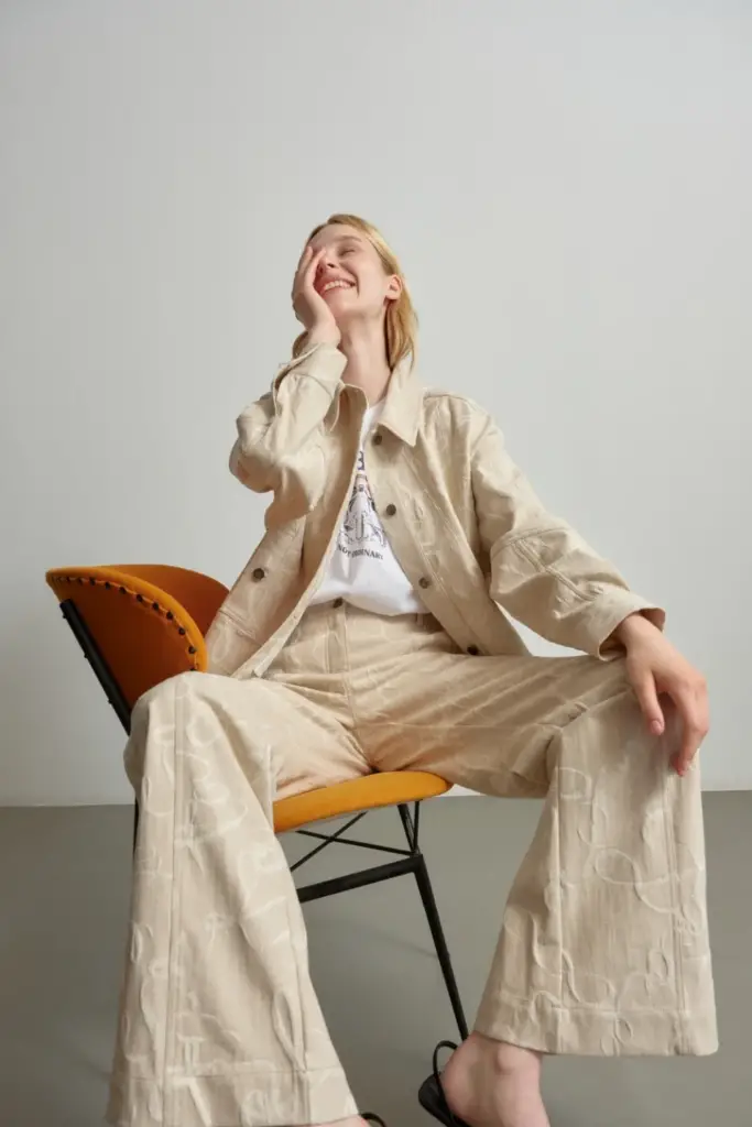 Lala Berlin Jacket Jacek cotton mix lalagram jacquard beige Clearance-Verkauf