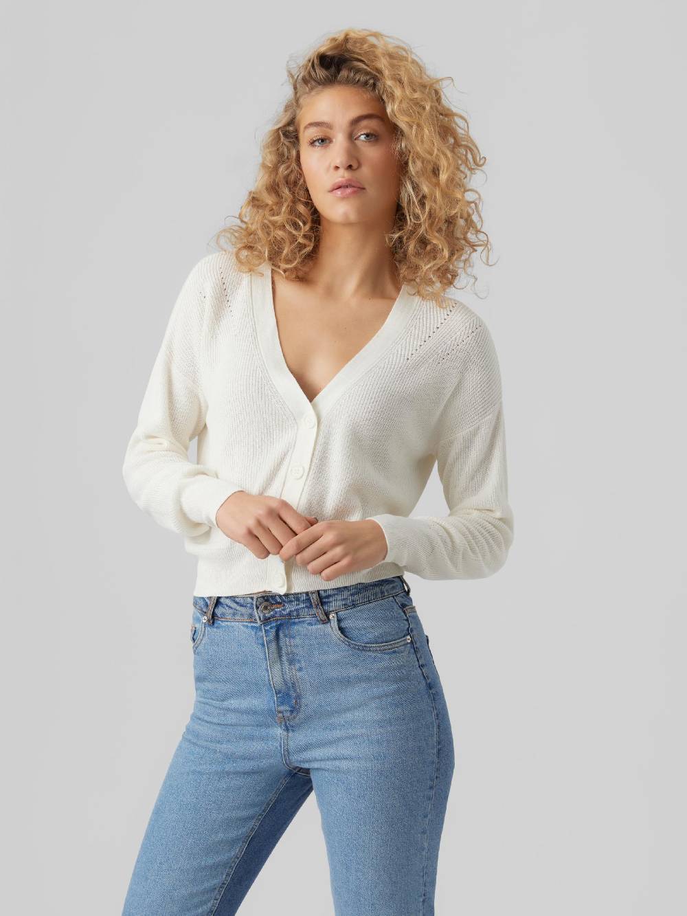 VERO MODA Knit Cardigan 'VMNew Lexsun' in White Verkauf
