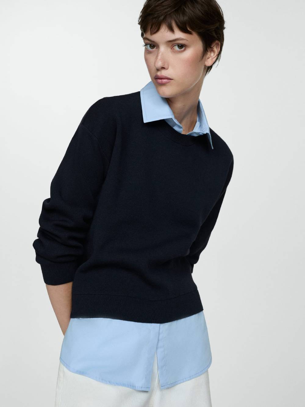 MANGO Sweater 'FEDE' in Navy, Light Blue Fabrik Onlineshop