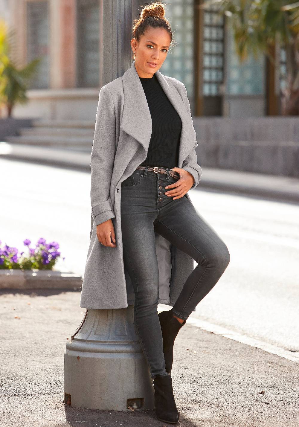 LASCANA Between-Seasons Coat in Mottled Grey Bis zu 65% Rabatt
