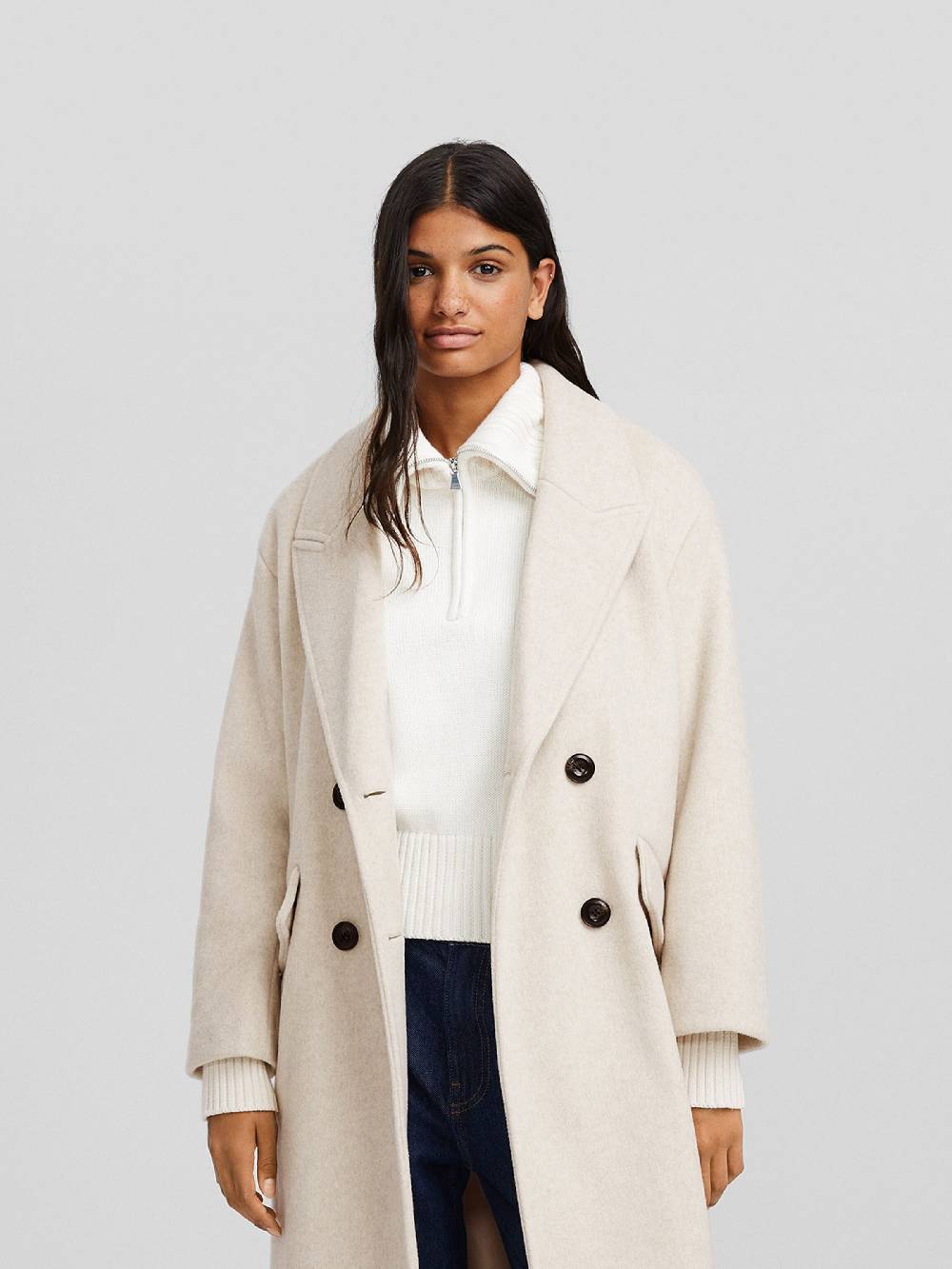 Bershka Between-Seasons Coat in Kitt Nur noch ein Tag übrig