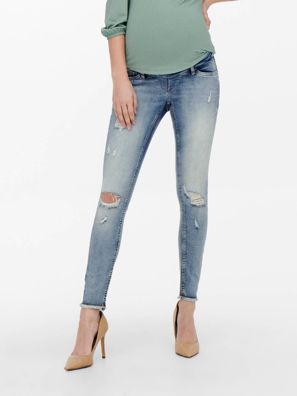Only Maternity Skinny Jeans 'Onlblush' in Blue Denim Räumungsverkauf