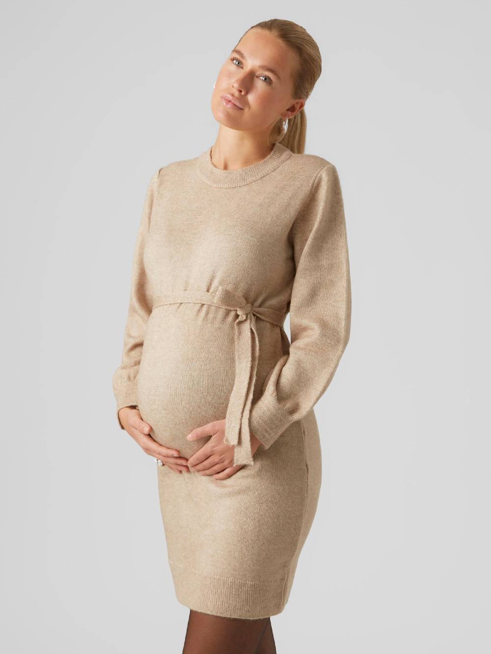 MAMALICIOUS Knitted dress 'New Anne' in Mottled Beige Tägliche Deals