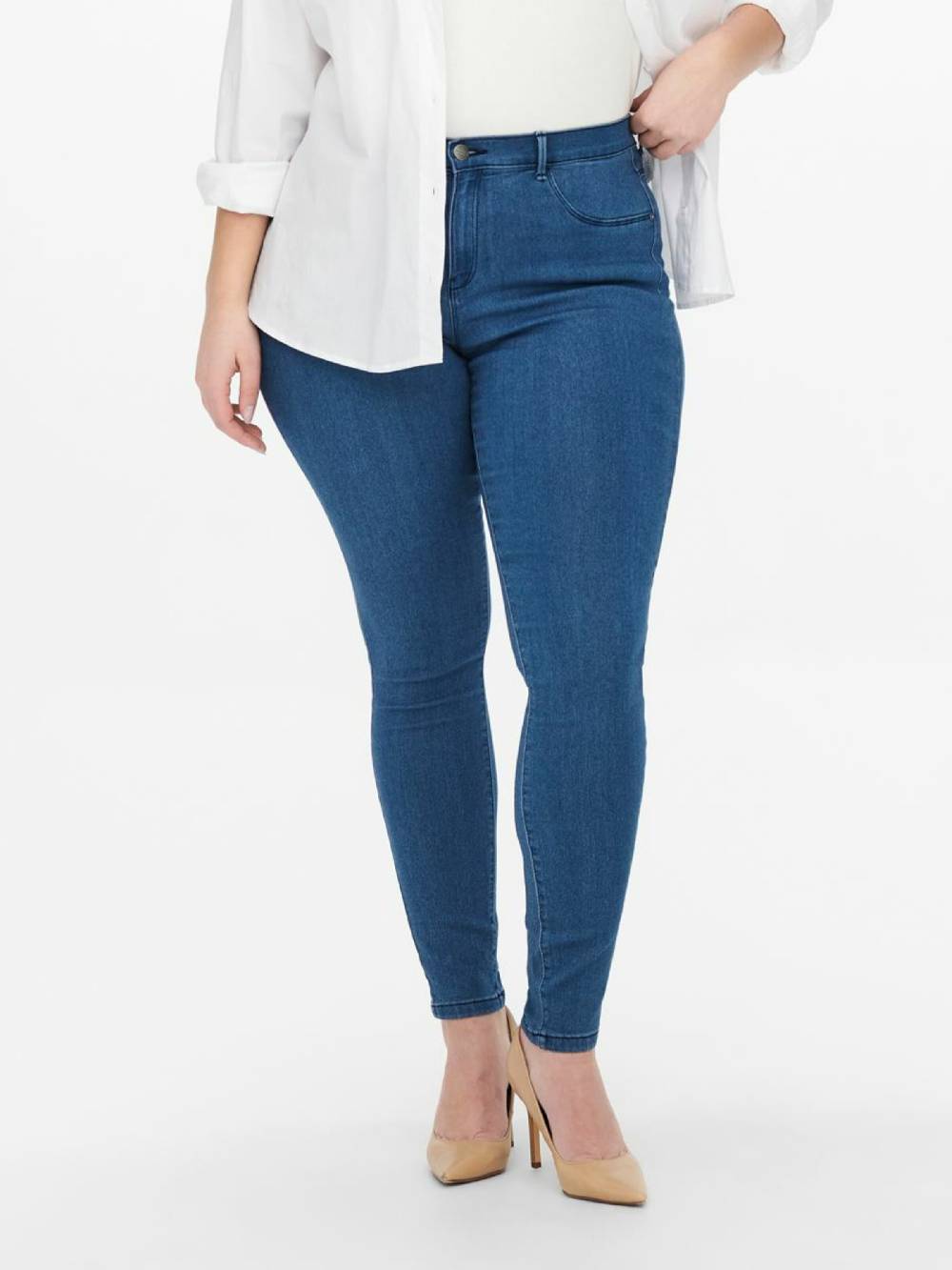 ONLY Carmakoma Skinny Jeans 'Thunder' in Blue Denim Meist gekauft