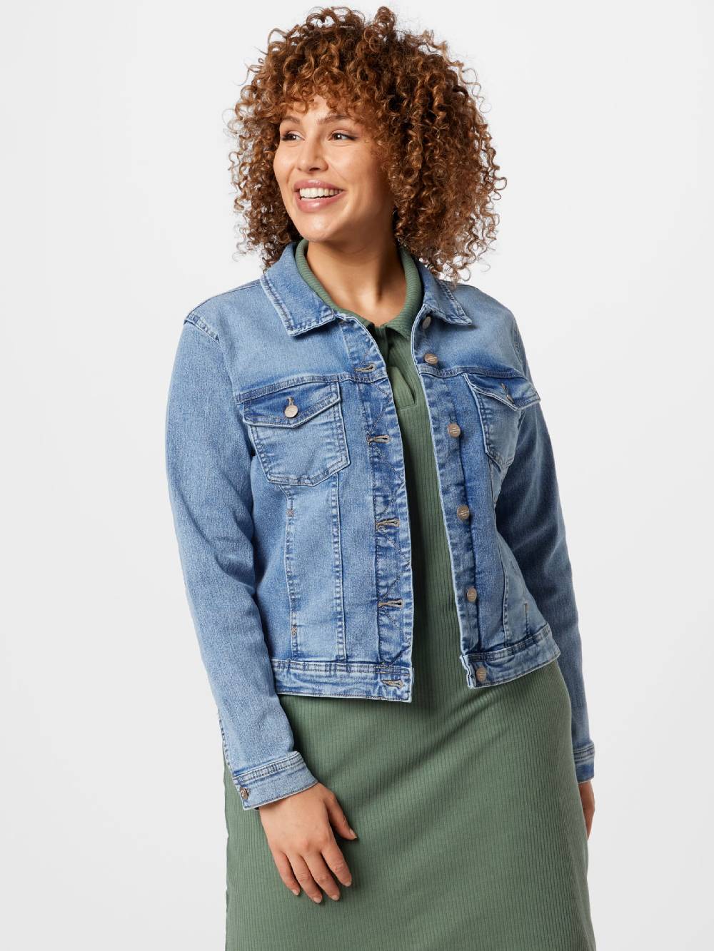 ONLY Carmakoma Between-Season Jacket 'Wespa' in Blue Denim Sonderangebot