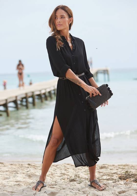 LASCANA Shirt Dress in Black Kauf eins, bekomm eins gratis