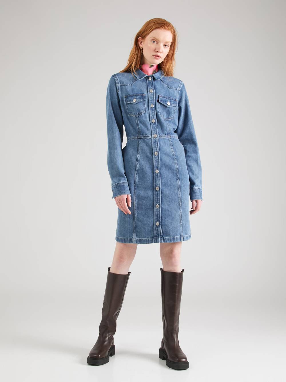LEVI'S ® Shirt Dress 'Flynn Western' in Blue Denim Letzte 2 Tage