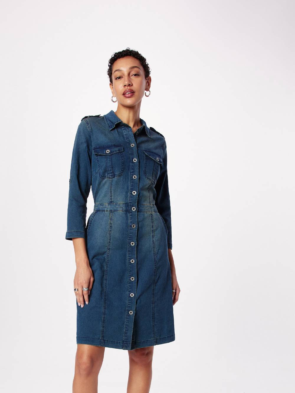Cream Shirt Dress in Gentian Letzter Tag