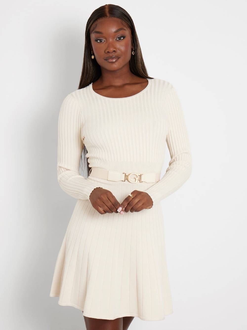 GUESS Knitted dress in Cream Im Verkauf