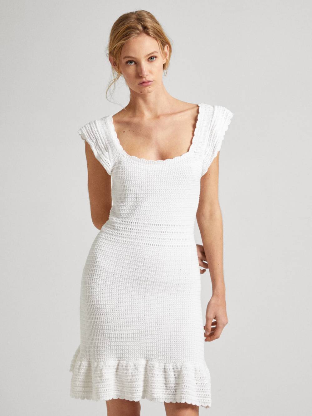Pepe Jeans Knitted dress ' GESA ' in White Fabrik Onlineshop