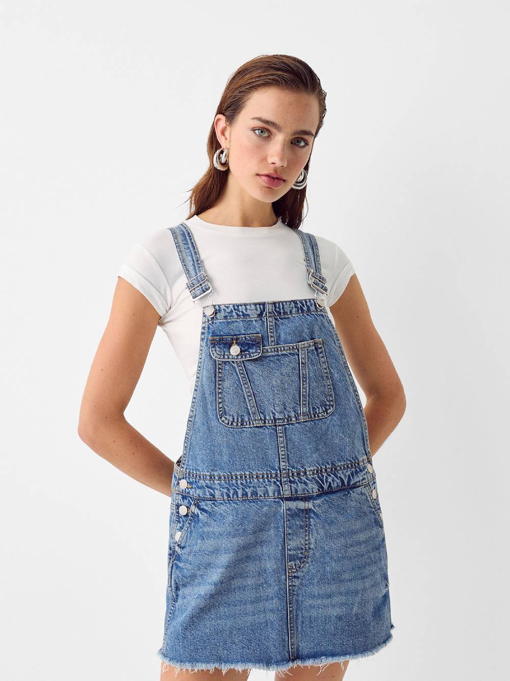 Bershka Overall Skirt in Blue Denim Saisonschlussverkauf