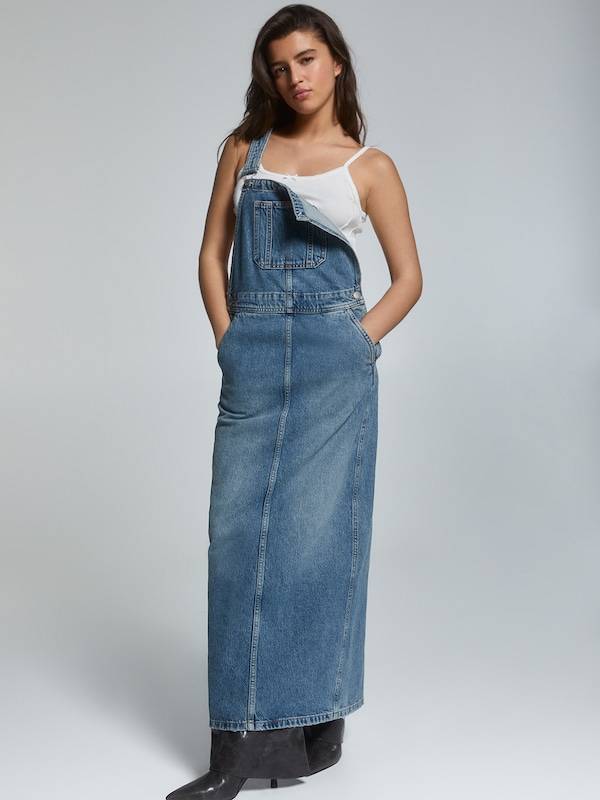 Pull&Bear Overall Skirt in Blue Denim