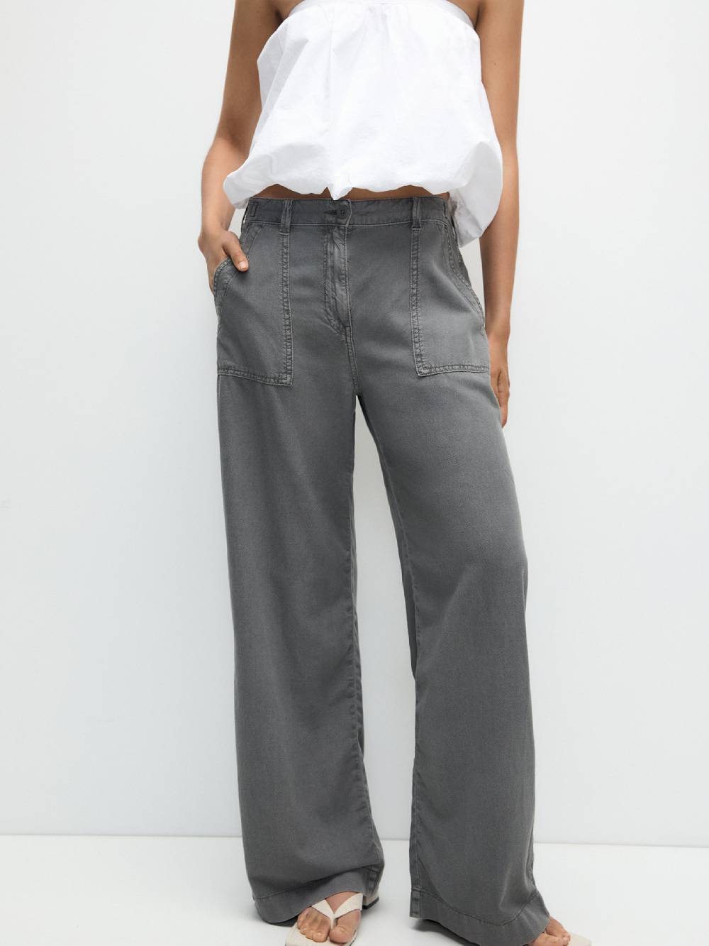 Pull&Bear Wide leg Pants in Dark Grey Neueste Stile