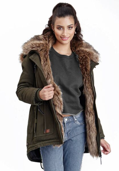 Marikoo Navahoo Daria Damen Parka Jacke mit Kunstfellkragen Letzte 2 Tage