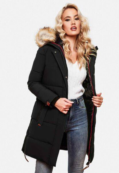 Marikoo Navahoo Halina Damen Winter Steppmantel mit Kunstfell Kostenloser Versand international
