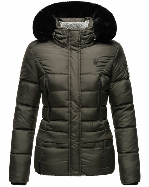 Marikoo Loveleen Damen Winter Steppjacke mit Teddyfell und Fellkragen Auslauf