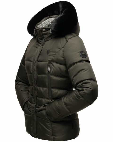 Marikoo Loveleen Damen Winter Steppjacke mit Teddyfell und Fellkragen Auslauf