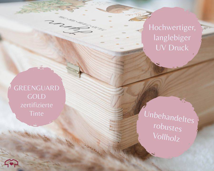 Shirtracer Baby Geschenk Erinnerungsbox Waldtiere Holzkiste zur Geburt Personalisiert mit Shirtracer Letzte 3 Tage