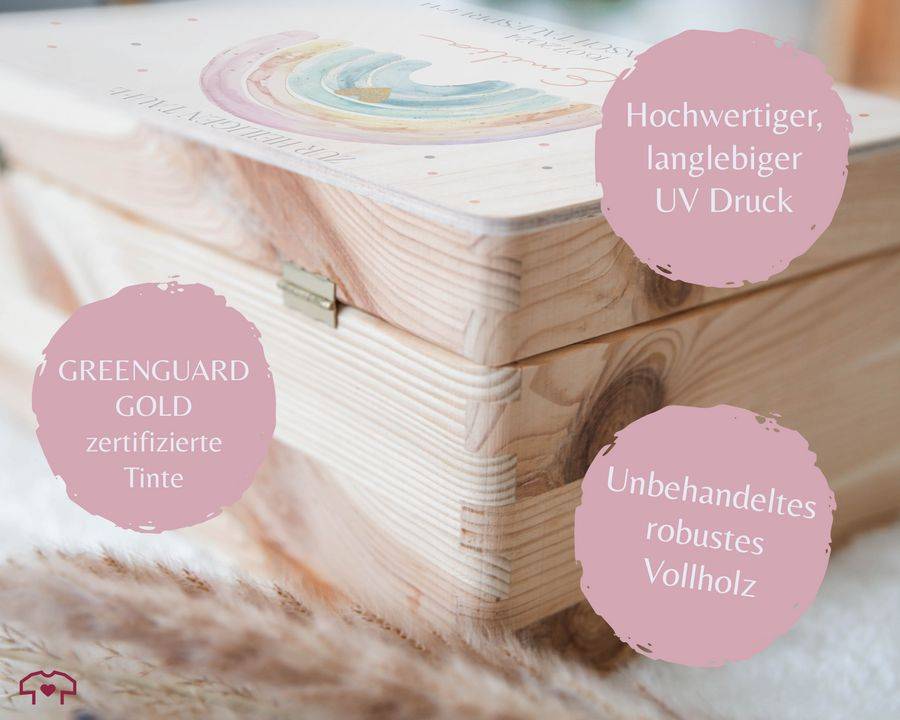 Shirtracer Erinnerungskiste zur Taufe mit Regenbogen - Personalisierte Babybox für Jungen und Mädchen - Taufgeschenk Shirtracer Fabrikpreis