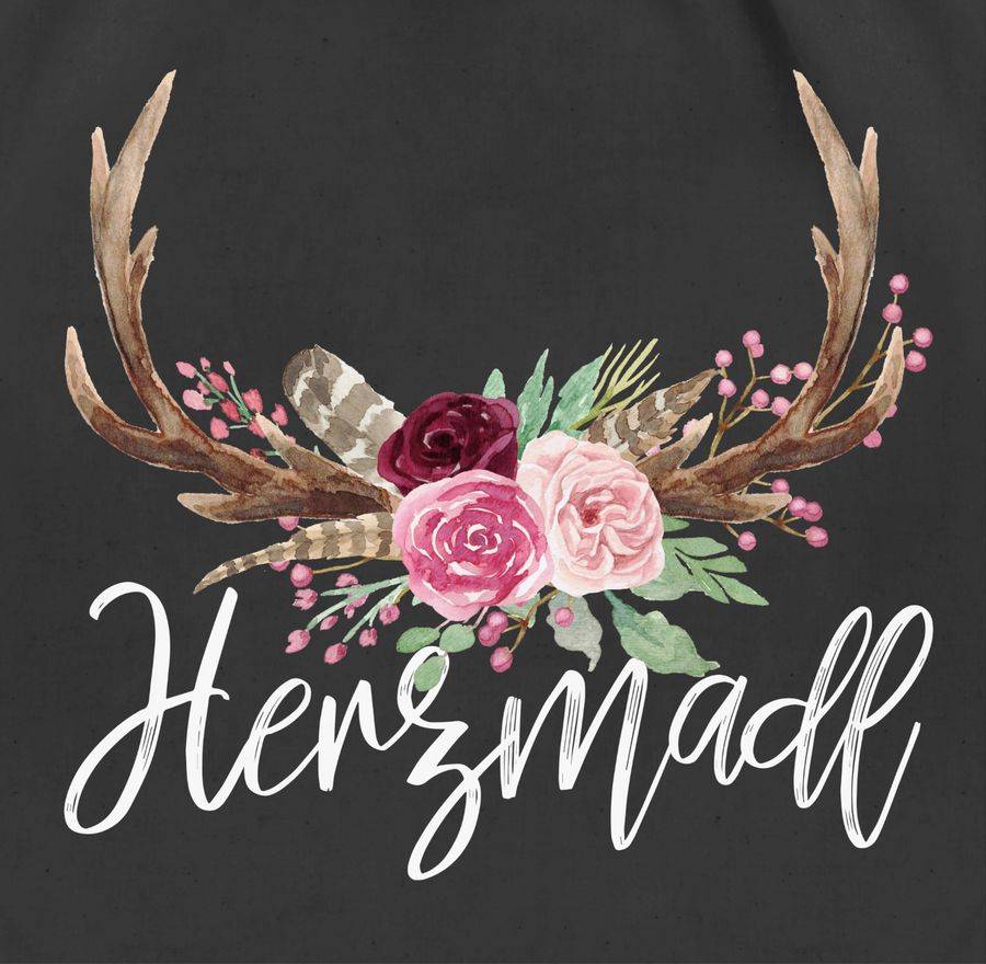 Shirtracer Herzmadl Geweih - weißer Schriftzug: Tshirt Gym Bag Shirtracer Fabrikverkauf