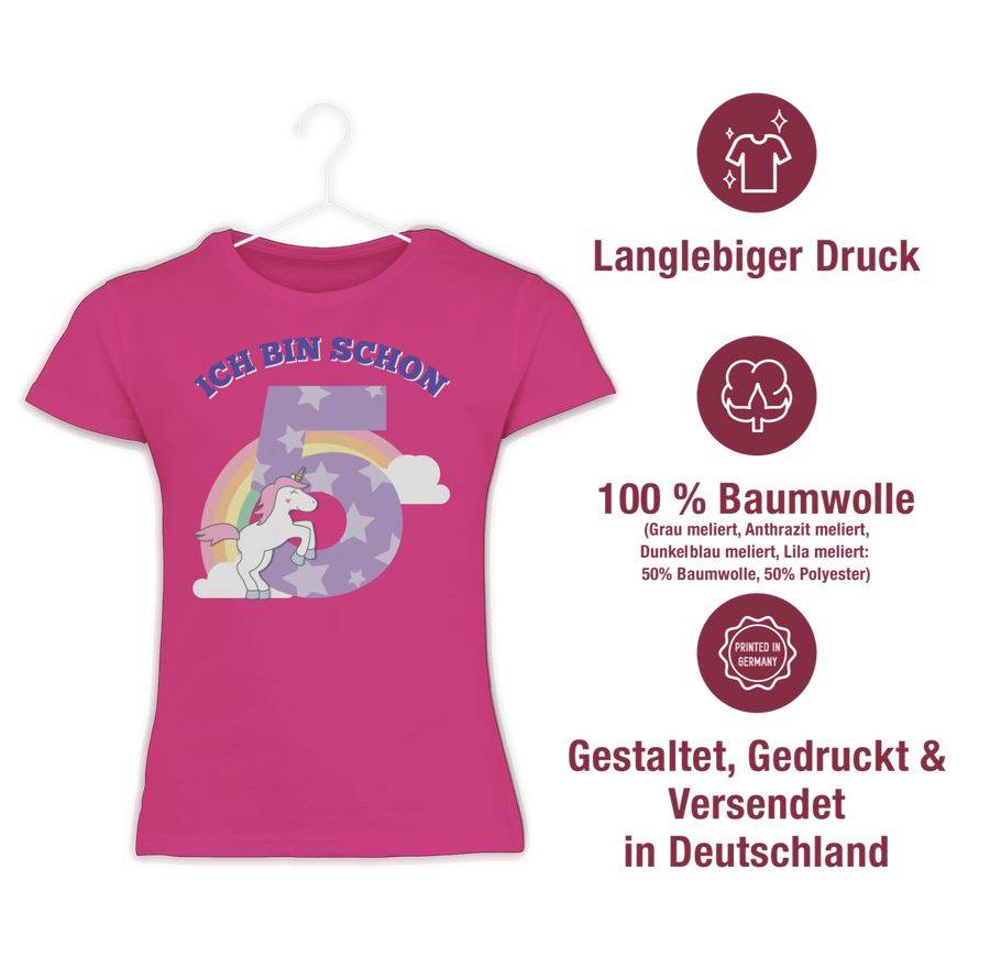 Shirtracer Ich bin schon fünf Einhorn: Tshirt Turnbeutel Shirtracer Online Outlet
