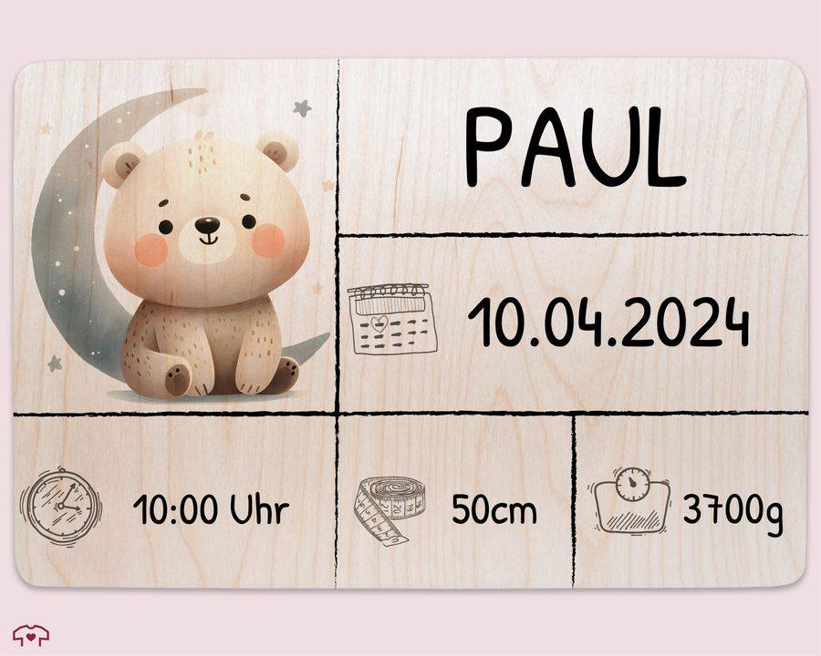 Shirtracer Holzkiste zur Geburt Baby Personalisierte mit Bär Baby Erinnerungsbox Geschenk zur Geburt Shirtracer Große Rabatte