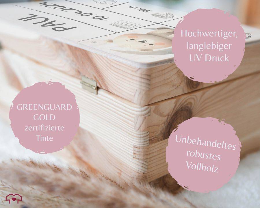 Shirtracer Holzkiste zur Geburt Baby Personalisierte mit Bär Baby Erinnerungsbox Geschenk zur Geburt Shirtracer Große Rabatte