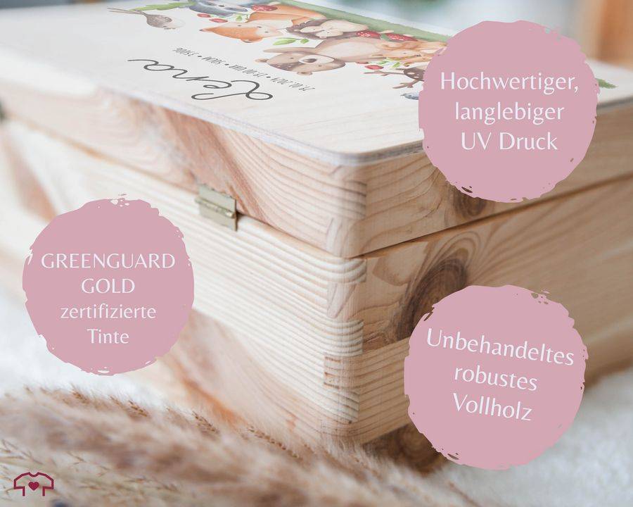 Shirtracer Baby Erinnerungsbox Waldtiere Holzkiste zur Geburt Personalisiert mit Name Dat Shirtracer Vierteljährliche Förderung
