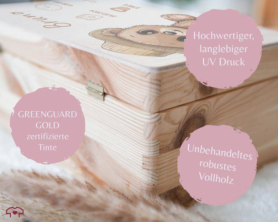 Shirtracer Erinnerungskiste Geburt mit Bär und Name Geschenk Geburt Personalisiert Personalisierte Babybox Shirtracer Heißer Verkauf