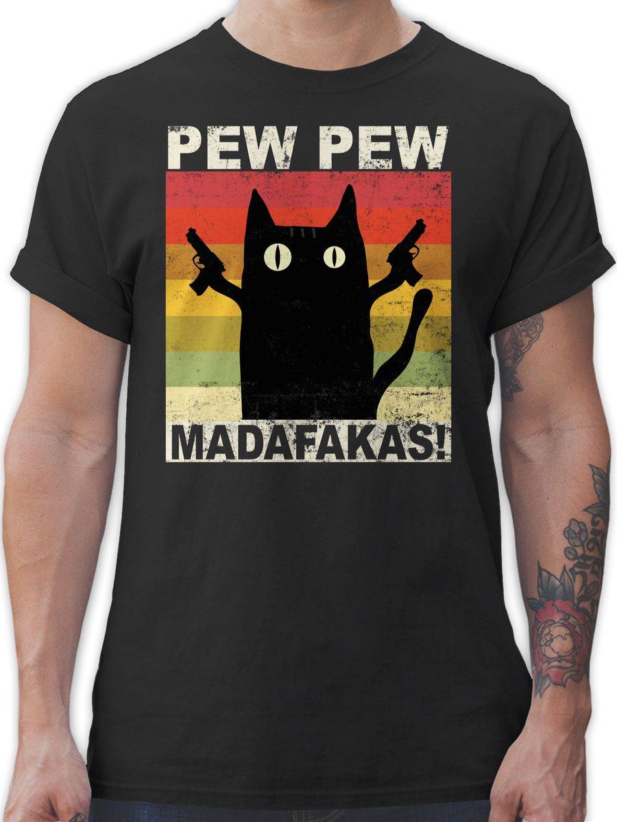 Shirtracer Pew Pew Madafakas Katze Vintage hell Shirts & Mehr Shirtracer Nur für heute
