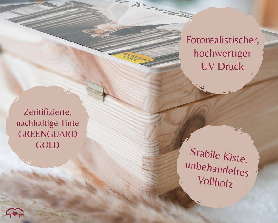 Shirtracer Hochzeitsbox Geschenkbox Hochzeit mit Foto und Namen Datum Erinnerungskiste Hochzeit Bilder Shirtracer Weihnachtsangebot