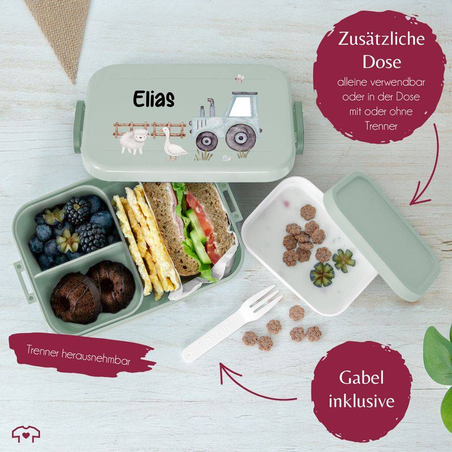 Shirtracer Personalisierte Traktor-Brotdose mit Tieren Kindgerechte Lunchbox mit Traktor un Shirtracer Nur noch ein Tag übrig