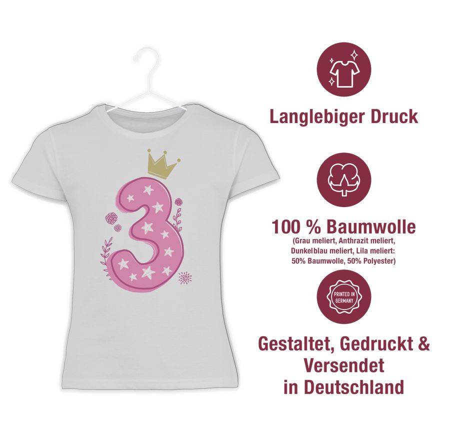Shirtracer Dritter Mädchen Krone Sterne: T-Shirt Turnbeutel Shirtracer Fabrikverkauf