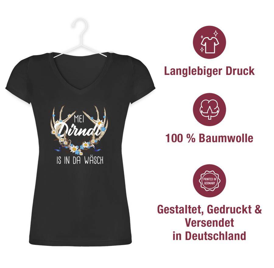 Shirtracer Mei Dirndl is in da Wäsch - mit Hirschgeweih Edelweiß und weißem Schriftzug Sh Shirtracer Vatertagsangebot