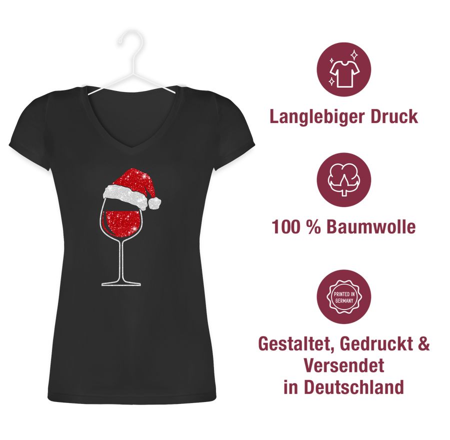 Shirtracer Weinglas mit Weihnachtsmütze: Tshirt Rucksack Shirtracer Kostenlose Rückgabe