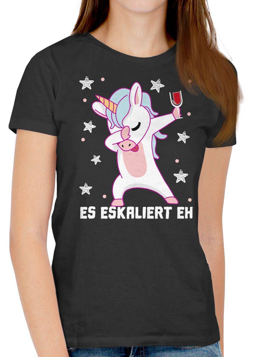 Shirtracer Es eskaliert eh Einhorn mit Weinglas weiß Shirts & Mehr Shirtracer Speichern exportieren