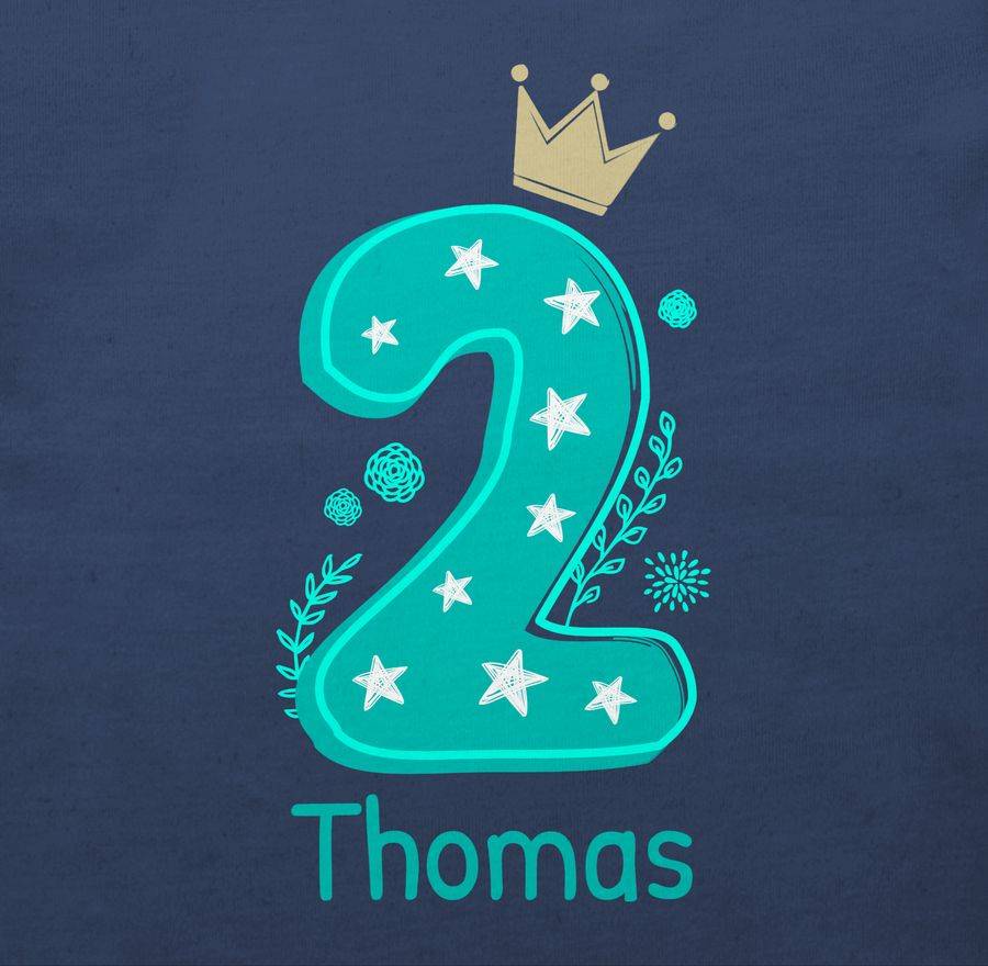 Shirtracer Zahl ZWEI mit Krone und Name zum Zweiten: T-Shirt Turnbeutel Shirtracer Zeitbegrenzte Promotion