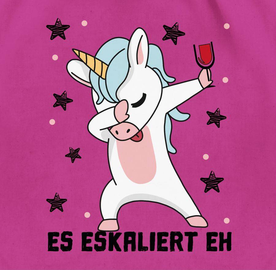 Shirtracer Es eskaliert eh Einhorn mit Weinglas: Tshirt Turnbeutel Shirtracer Weihnachtsangebot