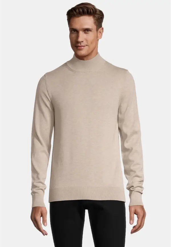 Steffen Klein Pullover Stehbund Baumwoll Mix in beige melange Kostenlose Rückgabe