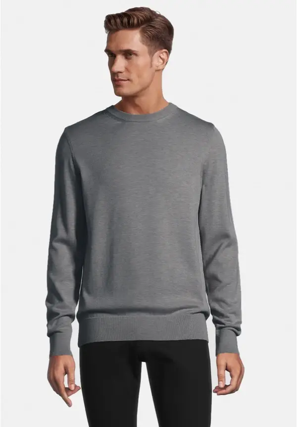 Steffen Klein Pullover Rundhals Baumwoll Mix in grau melange Begrenzte Freigabe