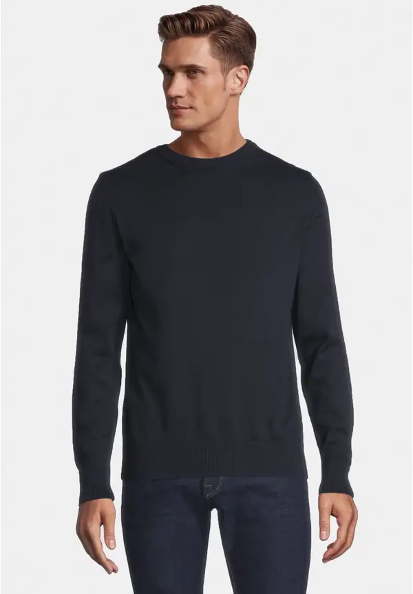 Steffen Klein Pullover Rundhals Baumwoll Mix in Marine Letzte 3 Tage